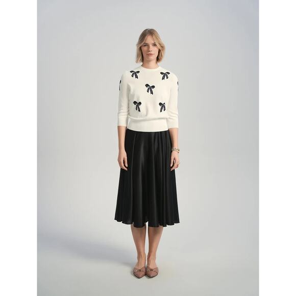 Aleeza Paris Marion Bow Top Sweater Ivory & Black Bows Large L Pullover NEW - Picture 4 of 10